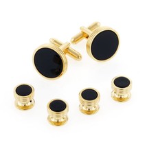Concentric Rim Onyx Tuxedo Studs and Cufflinks Set - $2,055.01 MXN