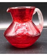 Vtg Crackle Glass Cranberry Red Small Pitcher Milk Creamer Applied Handl... - $19.99