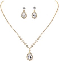 Bride Crystal Necklace Earrings Set Bridal Wedding Jewelry Sets Rhinestone Choke - £27.50 GBP