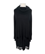 Soft Surroundings Montreux Sweater Dress Tunic Knit Pocket Fringe XL Black - $21.77