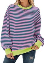 Pmgarmi Oversized Crewneck Striped Sweatshirt Women Pink Green Size XL - $154.86 MXN Pmgarmi Oversized Crewneck Striped Sweatshirt Women Pink Green Size XL - $154.86 MXN