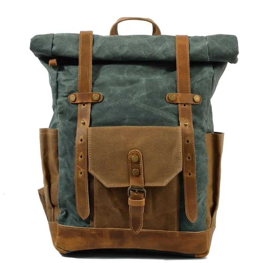 Vintage Canvas Backpacks for Men Women Oil Wax Canvas Leather Travel Bac... - $72.00