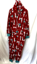 Munki Munki Candy Cane Lama Plush One-Piece Hooded Pajama  XL Red - £15.84 GBP