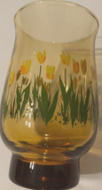 LIBBEY Yellow Tulips Amber Flowers Green Vintage Smoke Juice Tall Glasse... - £3.43 GBP