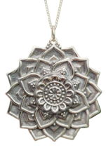 Mandala Lotus Flower Necklace 18&quot; Chain Boxed 925 Sterling Silver Sacred Boxed - £39.60 GBP