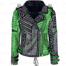New Women&#39;s Black Punk Studded Zipper Real Cowhide Motorbike Leather Jacket-1030 - £339.54 GBP