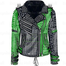 New Women&#39;s Black Punk Studded Zipper Real Cowhide Motorbike Leather Jac... - $429.99