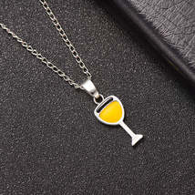 Yellow Enamel &amp; Silver-Plated Wine Cup Pendant Necklace - £9.53 GBP