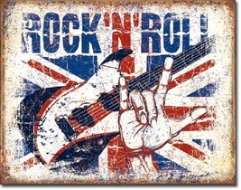 Rock &amp; Roll British Invasion Distressed Retro Funny Humor Poster Metal T... - £12.50 GBP