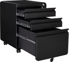 Yizosh 3 Drawer Mobile File Cabinet With Lock, Black Under Desk Rolling Filing - £103.90 GBP