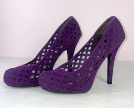 JustFab Suede Pumps Purple Cut Out  High Heels Size 7.5  B2I - £15.02 GBP