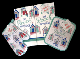 Beach Is My Happy Place Dish Towels Oven Mitt Pot Holder Set of 4 Beach ... - £20.97 GBP
