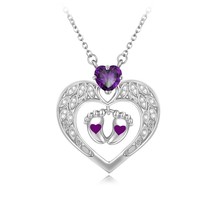 Angel Wing Necklace Heart Pendant Mothers Day Jewelry Engagement Pendent - £143.87 GBP