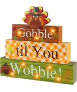 Thanksgiving Wooden Block Sign with Led Lights- Gobble Til You Wobble Tu... - $26.35
