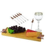 Wine And Grapes Bamboo Cheese Board 16&quot; by 5&quot; &amp; 6 Stainless Steel Picks ... - $45.21 CAD