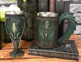 Dragons Lair Winged Dragon With Skull Blade Sword Drink Mug And Wine Goblet Set - £55.93 GBP