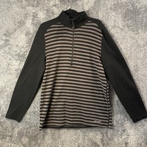 Terramar Shirt Mens Large Black Striped Woolskins Merino Wool Blend 1/4 Zip - $8.13