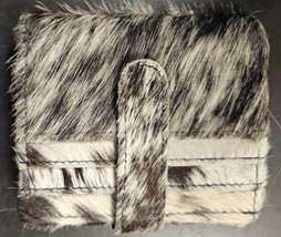Myra Bag Cowhide Leather Wallet Cow Hair Classic Snap Close black and white - £31.13 GBP