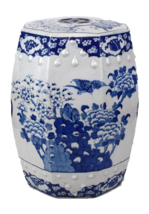 Blue and White Porcelain Hexagonal Bird Motif Garden Stool 18&quot; - £244.42 GBP