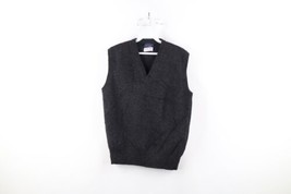 Vtg 60s 70s Streetwear Mens 42 Blank Lambswool Knit Sweater Vest Charcoal Gray - £47.44 GBP