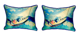 Pair of Betsy Drake Sailboat Small Outdoor Indoor Pillows 11 Inch X 14 Inch - £55.25 GBP