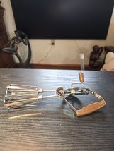 Vintage Stainless Steel Manual Hand Mixer/Egg Beater Brown Handle  - $16.95