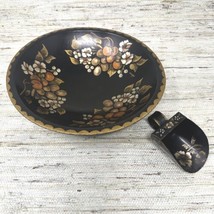 Toleware Wood Bowl With Scoop Fruit Flowers Hand Stenciled Farmhouse Vin... - £47.53 GBP