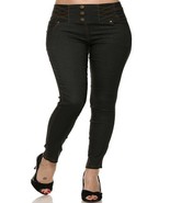 Womens Black or Blue Faux Denim Jeans Look High Waist Three Button Corse... - $16.00
