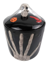 Skull Hand Halloween Ceramic Canister Cookie Jar Decor Spiders Witch Decoration - £24.05 GBP