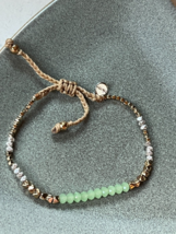 Thin Stella &amp; Dot Brown Brained Cord w Green Gold &amp; Silvertone Tiny Beads Adjust - £11.90 GBP