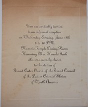 Vintage Ladies Oriental Shrine Flint MI Dinner Invitation Honoring Mrs I... - $37.88 MXN