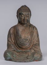 Ancien Japonais Style Bronze Assis Méditation Amitabha Buddha Statue - - £192.11 GBP