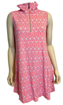 LulaB Pink and White Print Sleeveless High Neck 1/4 Zip Shift Dress Size M - £34.16 GBP