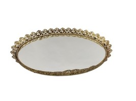 Vintage Large Oval Gold Filigree Hummingbird Floral Vanity Tray Dresser ... - $133.63