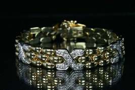 3.90CT Round Cut Simulated Diamond Men&#39;s Bracelet  Gold Plated 925 Silver - £210.82 GBP