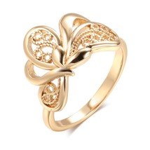 Lucky Hollow Weaving Flowers Rings for Women 585 Rose Gold Ethnic Bride Wedding  - £6.85 GBP