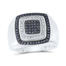 10kt White Gold Mens Round Black Color Treated Diamond Square Ring 3/4 Cttw - £926.77 GBP