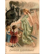 Vintage, ángel protector sobre niños, en relieve, alrededor de 1916, postal - $188.46 MXN