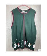 CJ Banks Christmas Snowman Embroidered Cardigan Vest Zip Front Womens Si... - $42.06 CAD