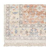 8 Blue and Orange Oriental Hand Loomed Runner Rug With Fringe - $248.13 CAD
