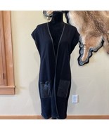 NWT Chico&#39;s Size 2 Black Faux-Leather Pocket Pascale Sweater Long Vest D... - $34.64