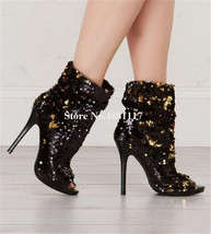 Bling High Heel Ankle Boots Peep Toe Sparkling Short Gladiator Boots Stiletto He - £132.82 GBP