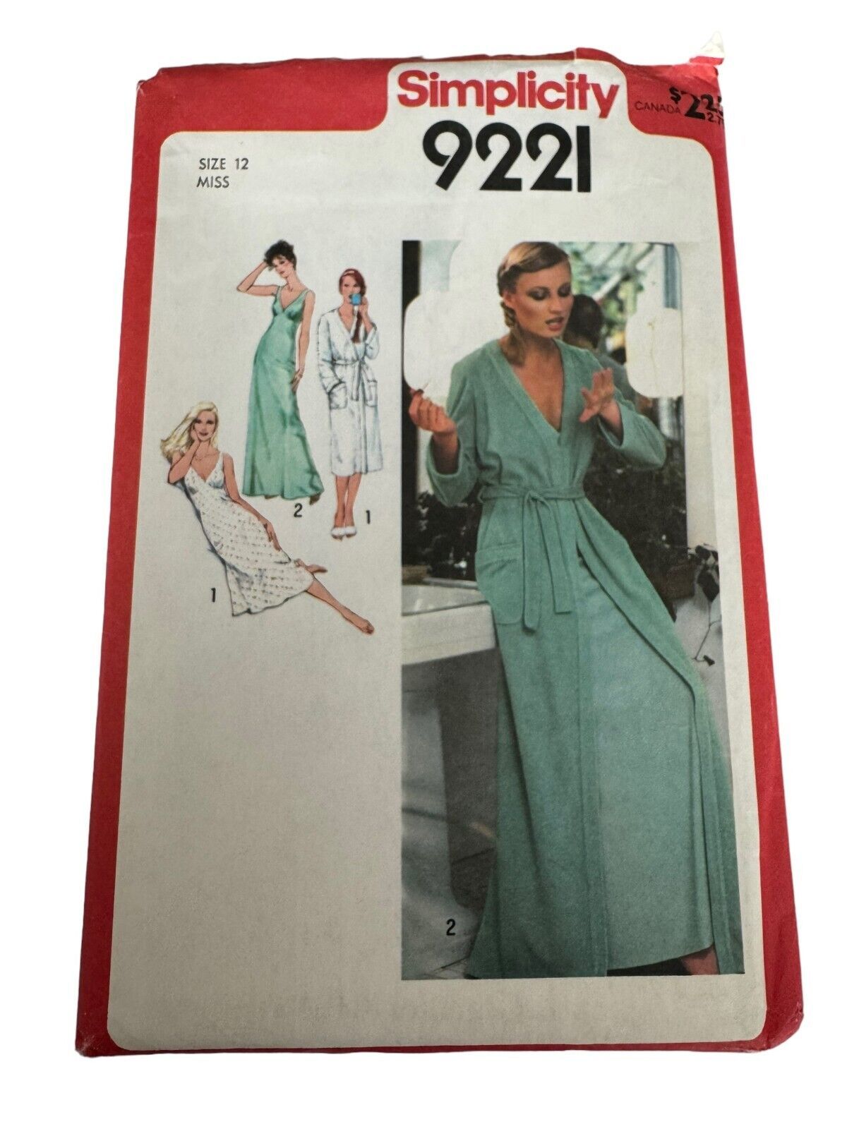 Simplicity Sewing Pattern 9221 Front Wrap Robe Nightgown Vintage 1970s Uncut 12 - £7.83 GBP