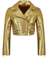 New Women Cropped Jacket Gold Handmade Leather Lambskin Stylish Casual S... - $2,808.01 MXN