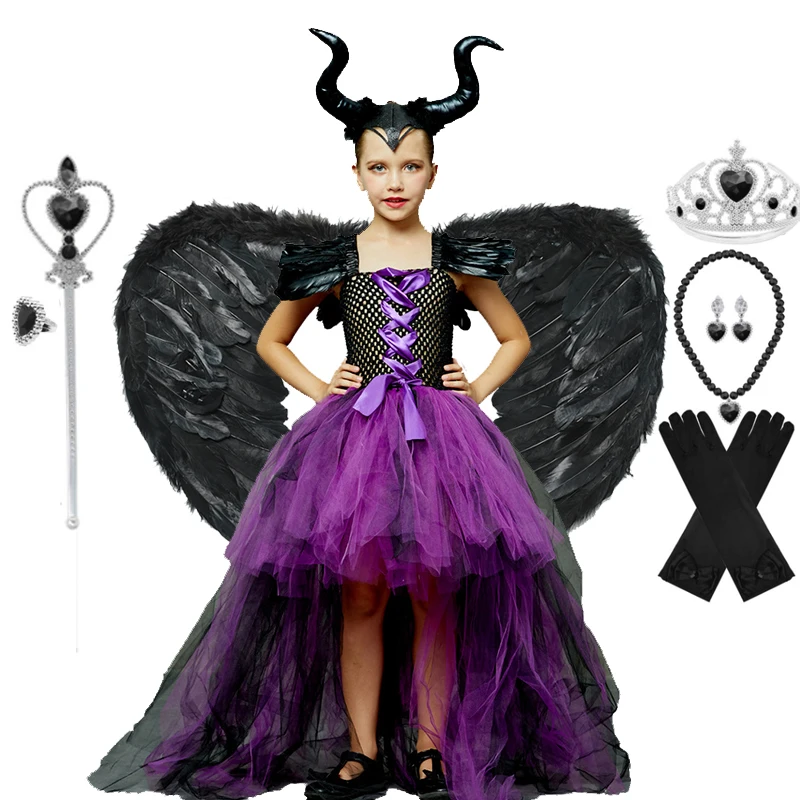Play  Halloween Maleficent Costume Dress Girls Princess Black  Tutu Lace Dress E - £23.17 GBP