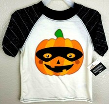 Toddler Boys Cream &amp; Grey Halloween Jack O Lantern Pumpkin Bandit T-Shir... - £6.22 GBP