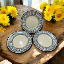 Better Homes and Gardens RENES 8.5&quot; Salad Plate Set 3 Blue Scroll Gold Band - $31.67