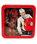 Coca-Cola Square Tin With Soda Fountain Man On Front Memorabilia Tin Box... - €7,71 EUR