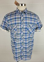 NWT Mens JACHS Clothing Blue Plaid Pearl Snap Button Front Cotton Shirt XXL - £12.55 GBP