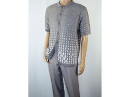 Men Silversilk 2pc walking leisure suit Italian woven knits 3115 Gray White image 3